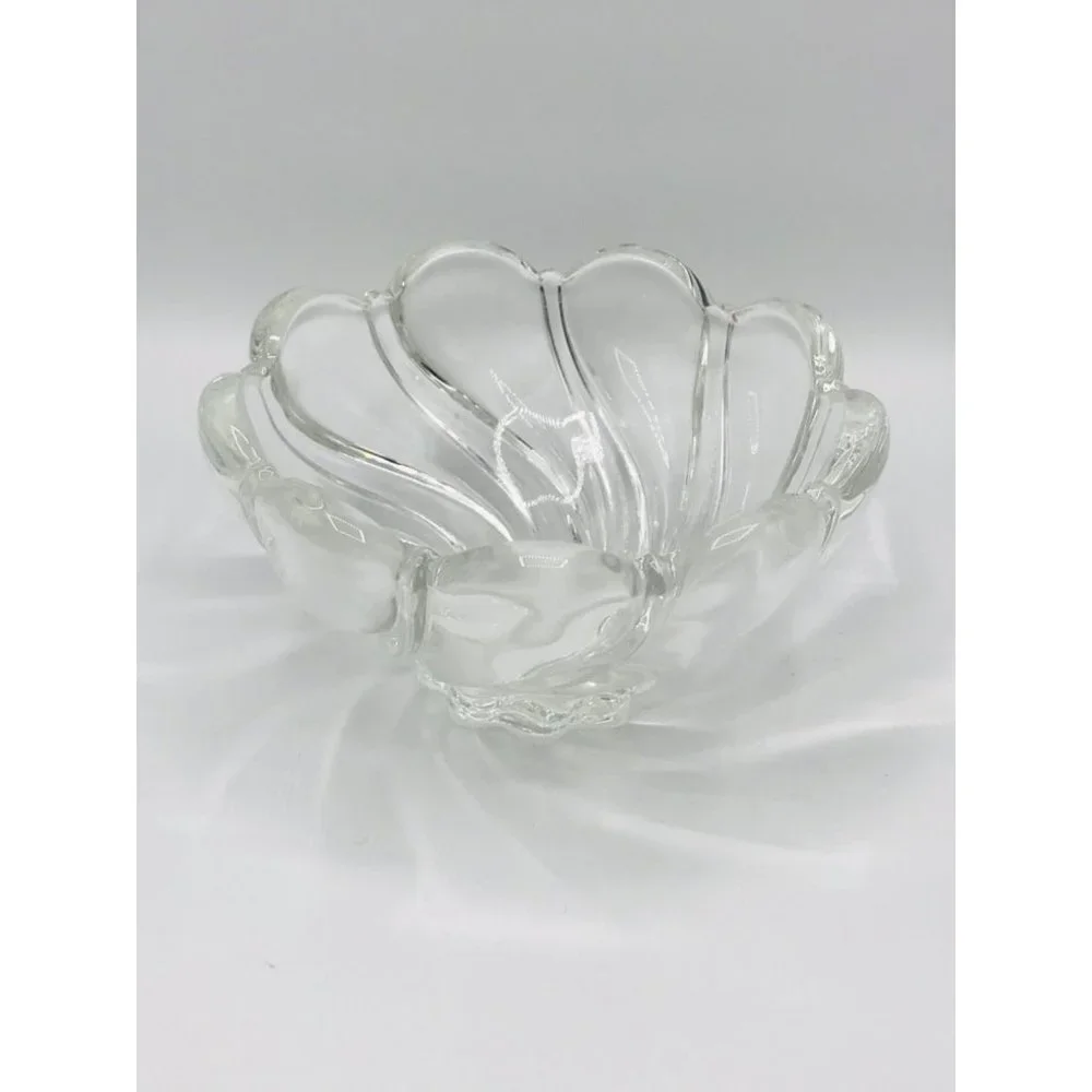 Vintage Mikasa clear crystal swirl scalloped art glass candy, nut dish. Germany